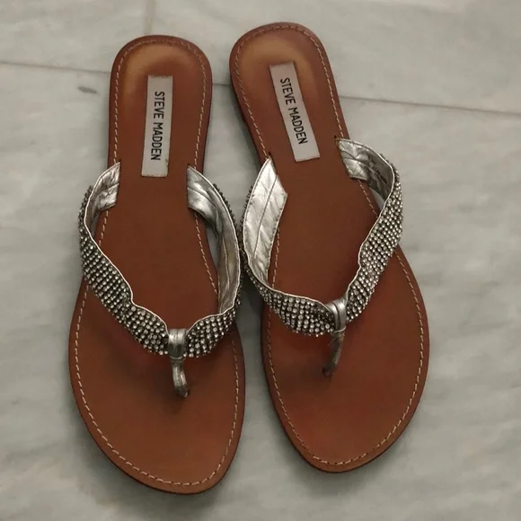 Steve Madden Silver Tan Rhinestone Sandals - Picture 5 of 9